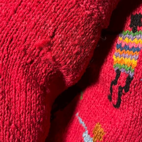 Amiano Handknit Bolivia Wool Cardigan Red Folk Art Sweater Vintage - Picture 9 of 9